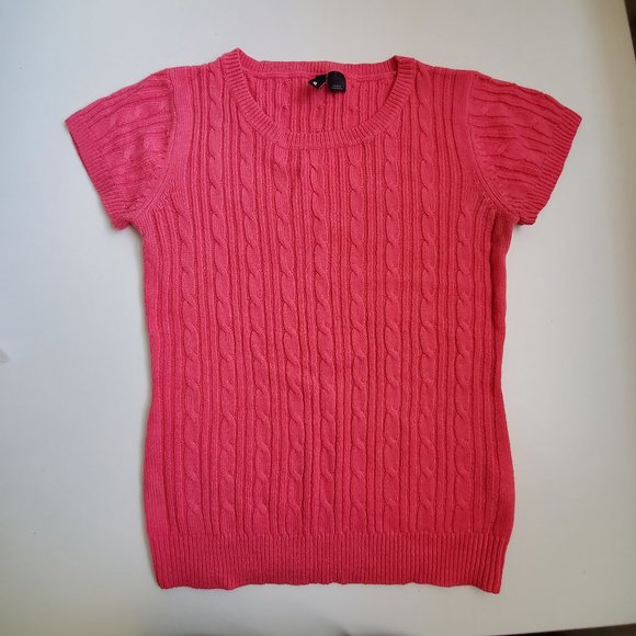 🔺 H&M Pink Knitted Sweater Short Sleeve - Picture 1 of 2